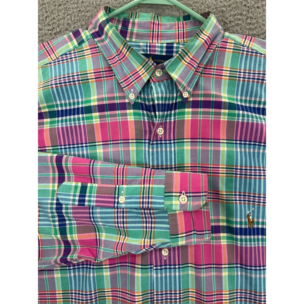 Ralph Lauren Button Down Shirt Men's XL Tall Madras Plaid Long Sleeve Flesh Pony